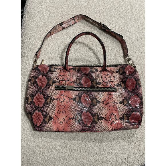 Trina Turk Womens Python-Snake Embossed Leather Shoulder Bag Pink Gray  msrp 398 - Picture 1 of 10